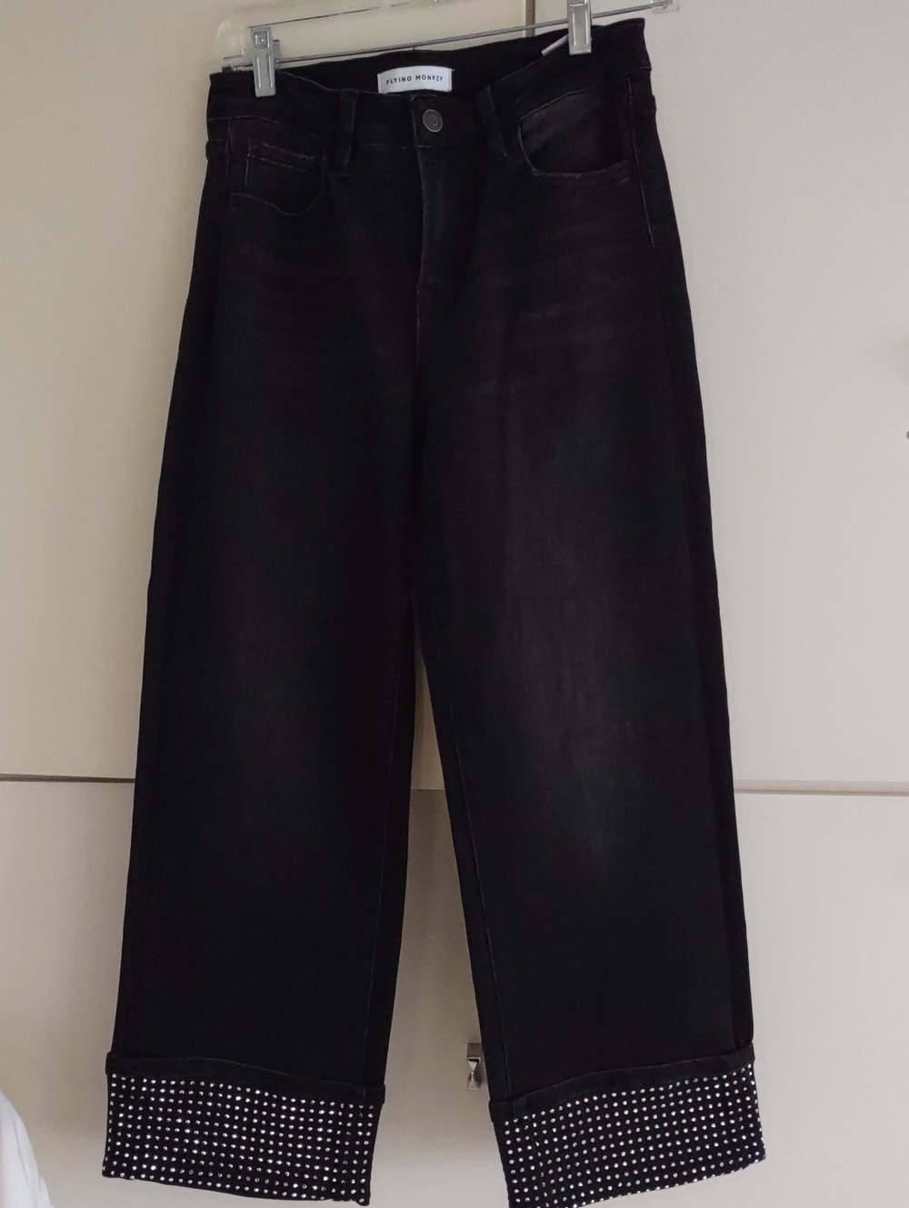 Flying Monkey Black Straight-Leg Jeans with Studded Cuffs